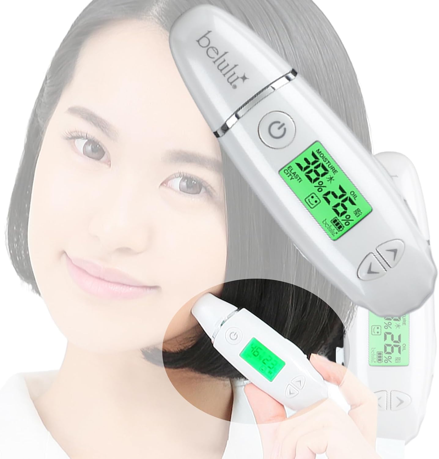 Amazon.co.jp 美ルル 充電式 スキンチェッカー 肌チェッカー 肌診断 肌測定 肌質 水分量 油分量 ハリ 弾力 うるおい