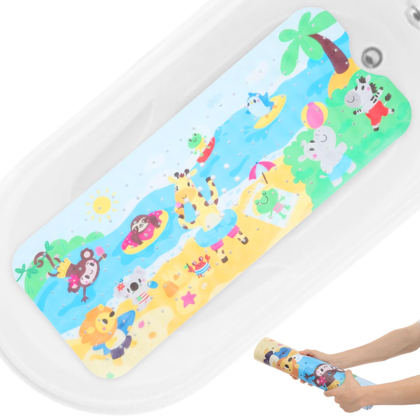 Grand tapis de bain antidérapant monde marin 100 x 40 cm pour la douche familiale