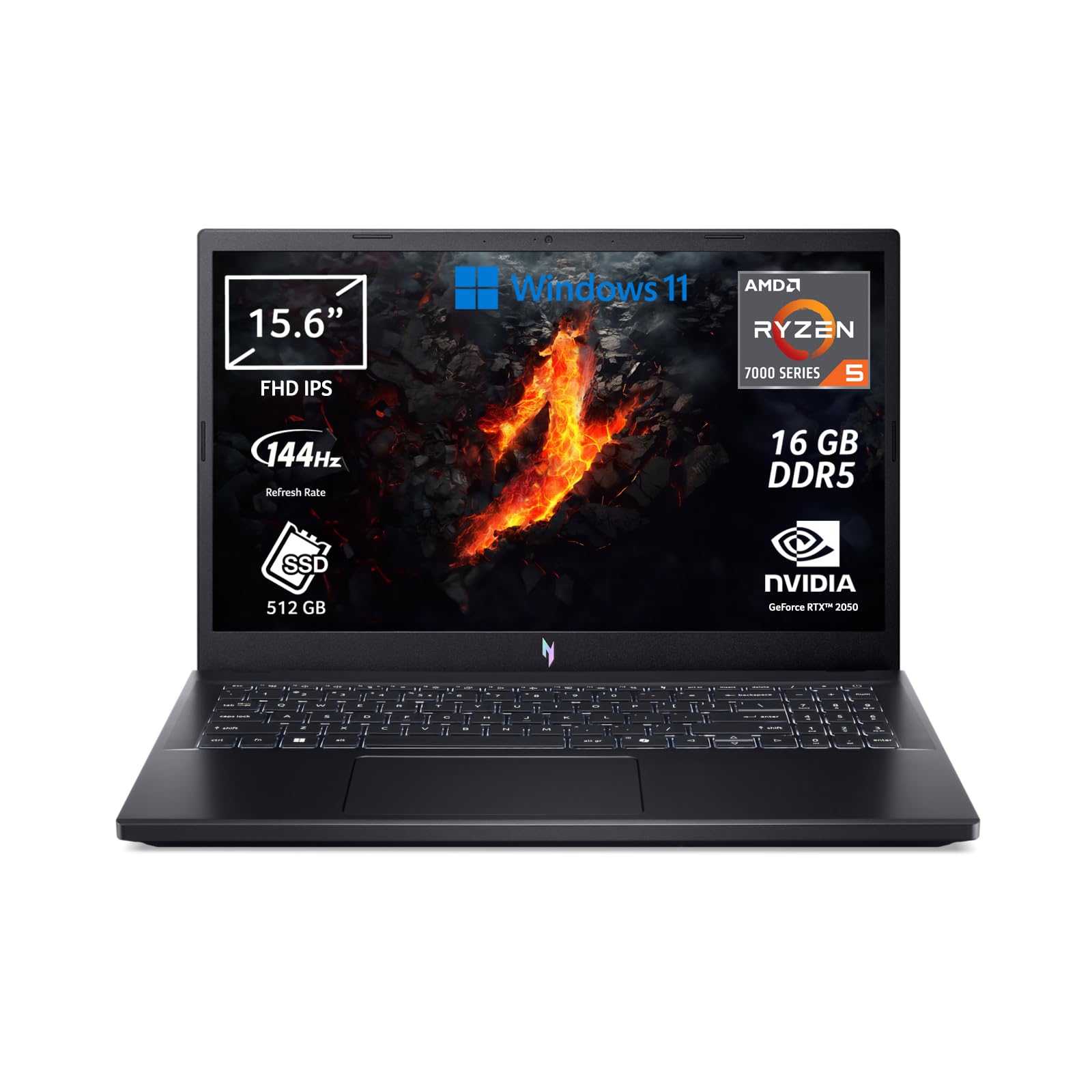 Acer Nitro V 15 ANV15-41-R51W Notebook Gaming, Processore AMD Ryzen 5 7535HS, Ram 16 GB DDR5, 512 GB SSD, Display 15.6" FHD IPS 144 Hz LED LCD, NVIDIA GeForce RTX 2050 4 GB, Windows 11 Home