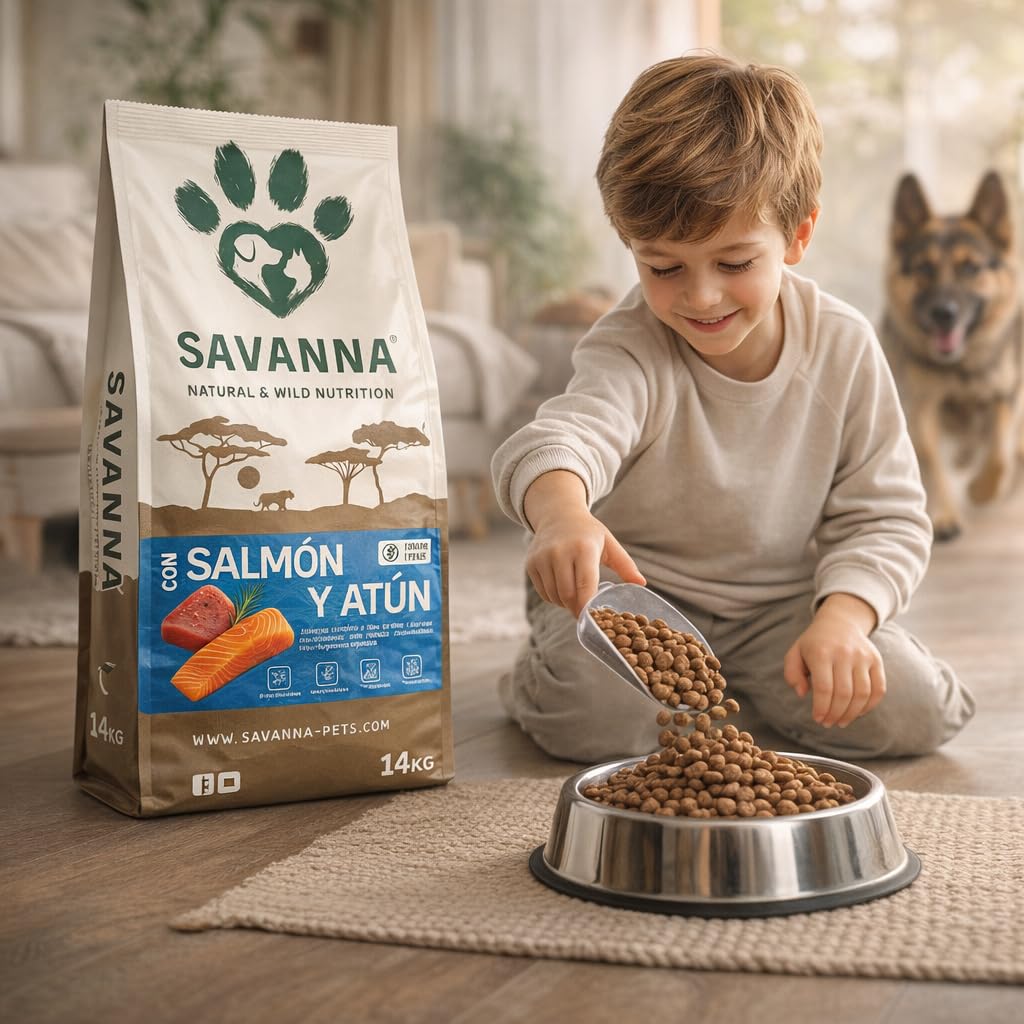 Pienso Hipoalergénico para Perros Adultos con Salmón y Atún, Savanna Hypoallergenic Sin Cereales Grain Free, Piel Sensible y Digestión, Racao Caes Sem Cereais, Todas Las Razas, 14 Kg