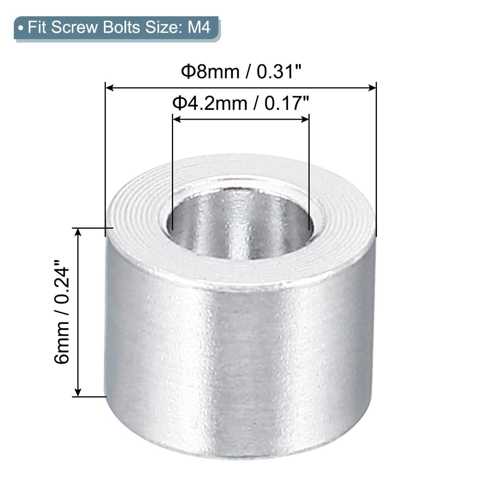 TOP-VIGOR 10Pcs M4 Aluminum Spacer, 4.2mm ID x 8mm OD x 6mm Length Metal Spacer - Image 2