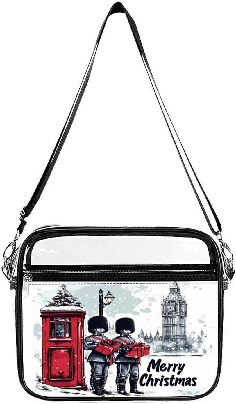Merry Christmas England Clear Crossbody Bags Shoulder Bag Messenger Purse for Stadium Concerts Sports Events