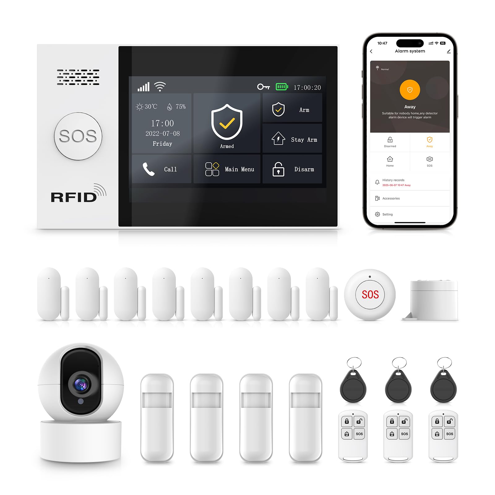 Système d'alarme intelligent avec caméra panoramique 1080p et écran XNY