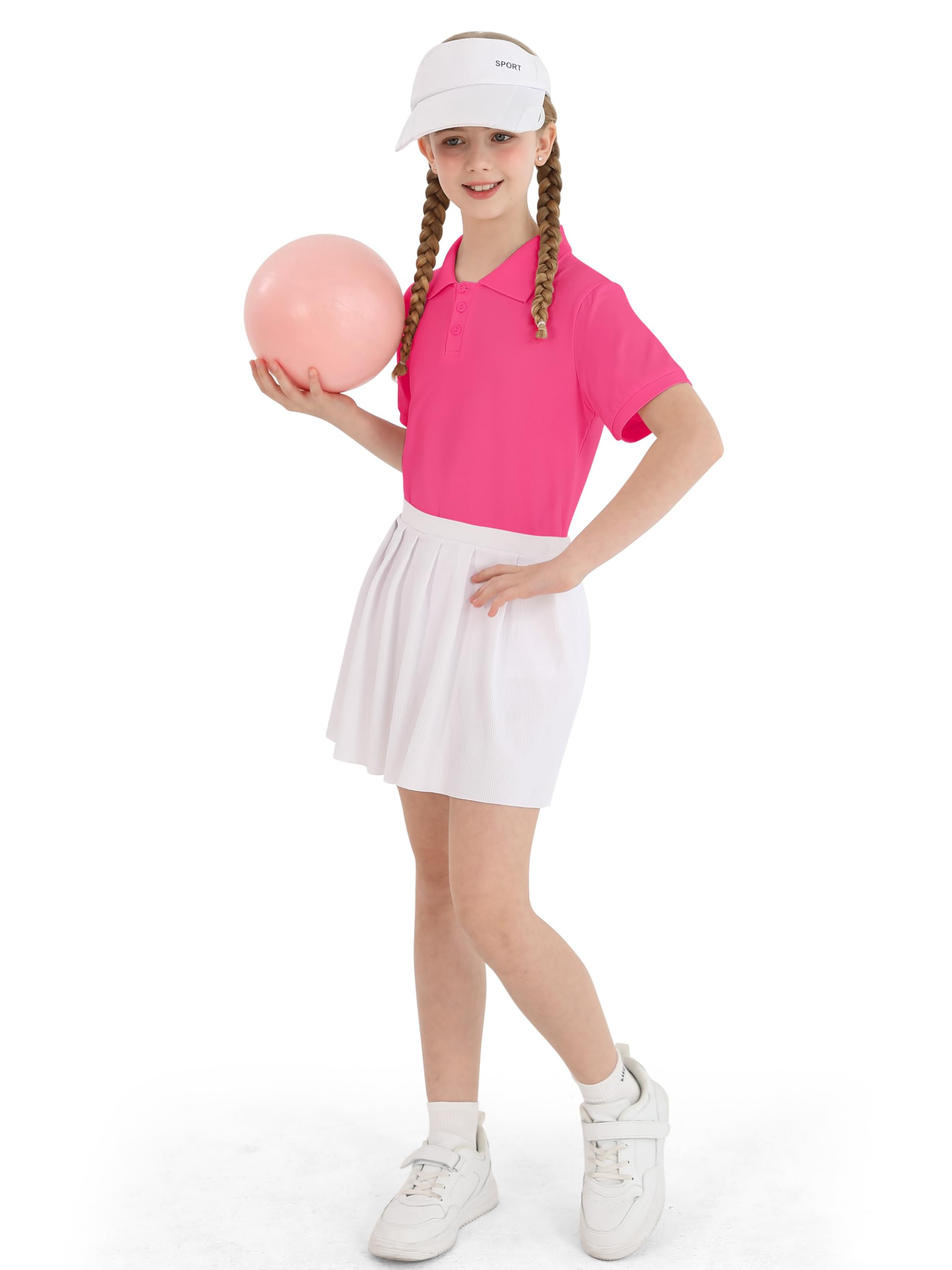 Poroka Paquete de 5 polos de manga corta de algodón para niñas, uniformes escolares de manga corta