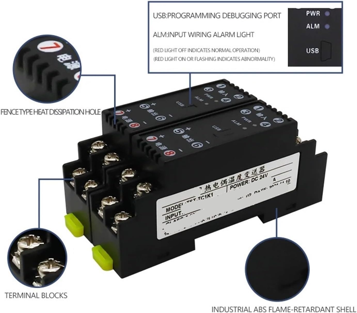 TST-TC Thermocouple Temperature Transmitter to 4-20mA 0-20mA Current Voltage 1IN 1OUT(Output 4-20mA,Input J)