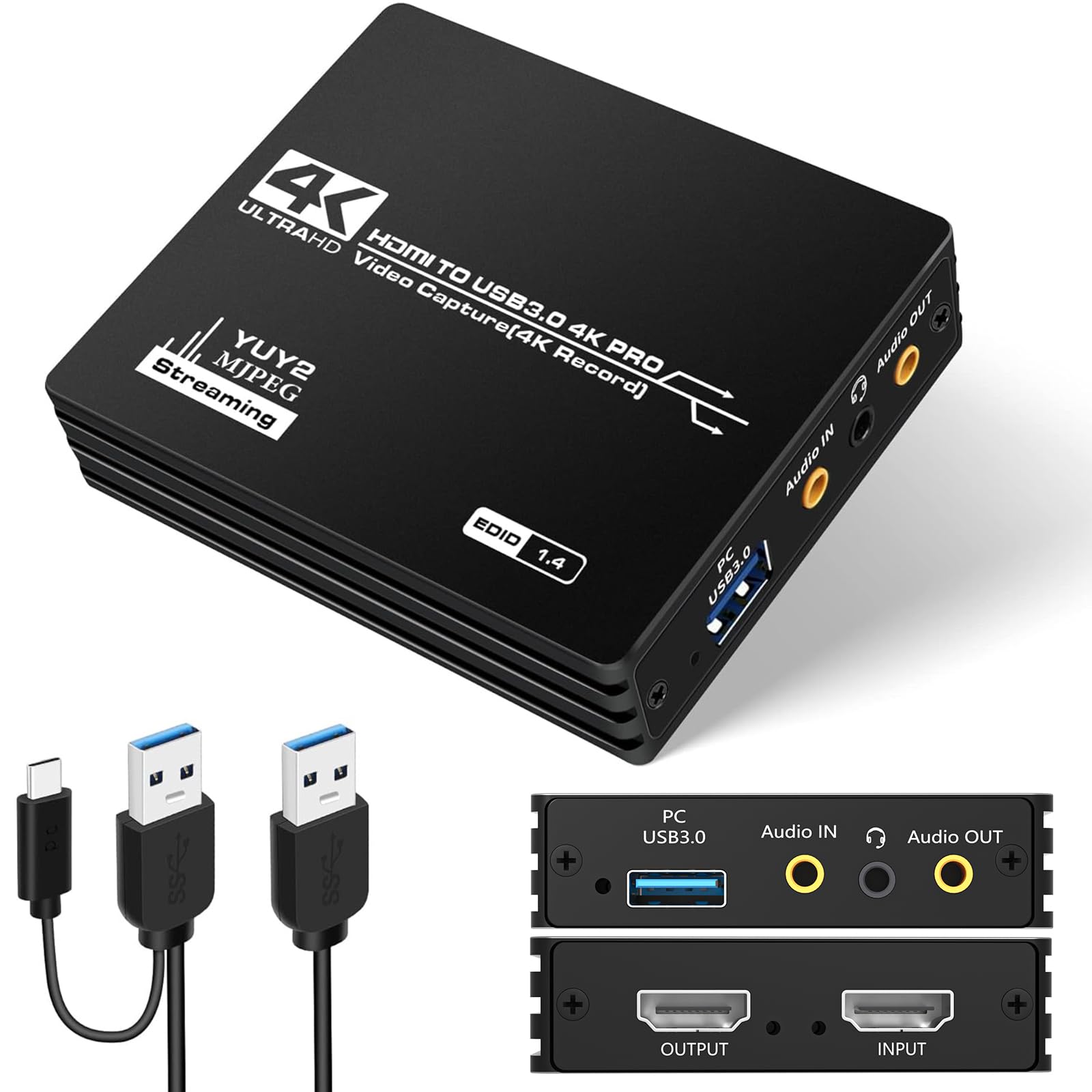 AMANKA Capture Card for 4K Record Game with Streaming 4K HDMI Loop-Out Microphone Audio Video 1080P HDMI to USB 3.0 Video Capture Card for Gaming/Live Streaming/Video Conference