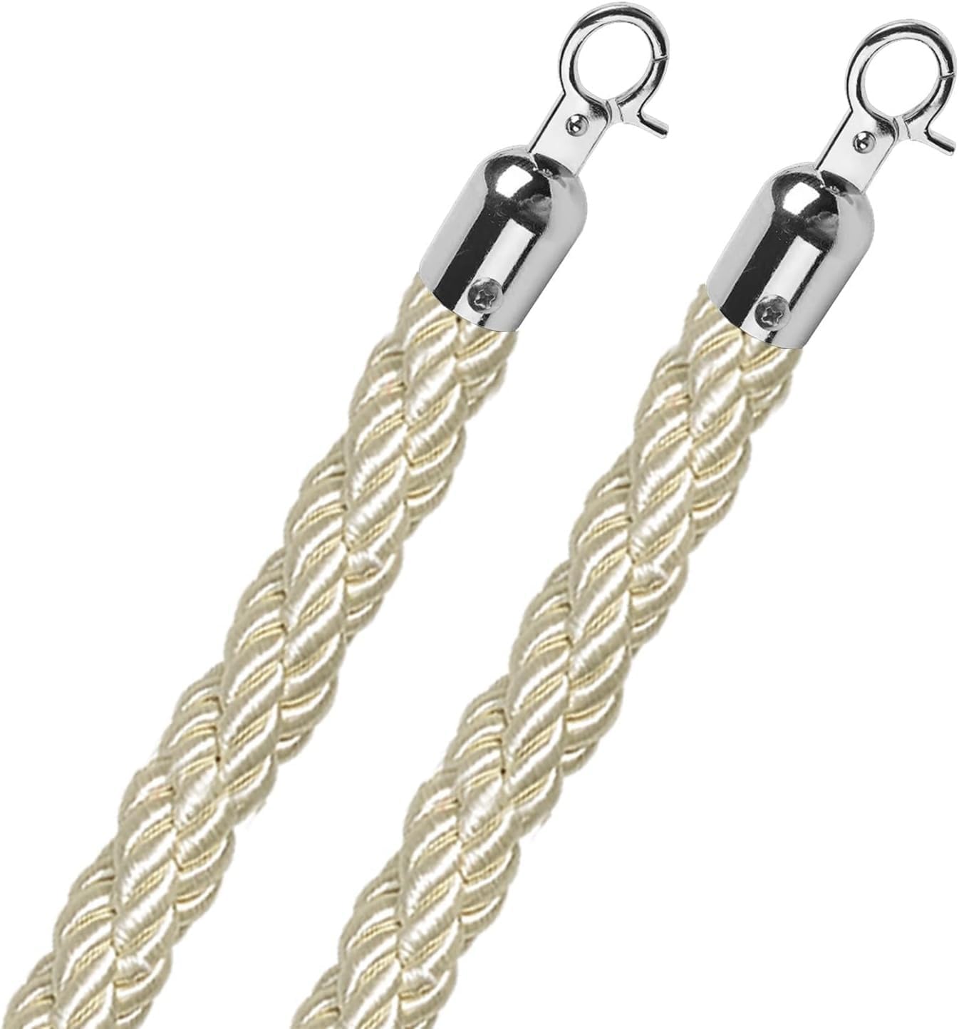 Beige Twisted Queue Barrier Rope, 6ft Stanchion for Events, Red Carpet Accessory with Stainless Steel Snap Hooks, Ideal for Parties & Gatherings