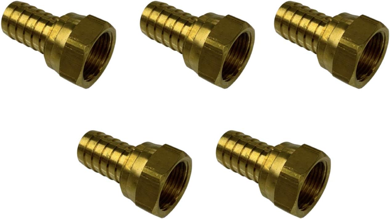 3/4" Hose ID to 3/4" 37° JIC Female Flare Brass Crimped Swivel Connector Fuel/AIR/Water/Oil/Gas/WOG (Qty 05)