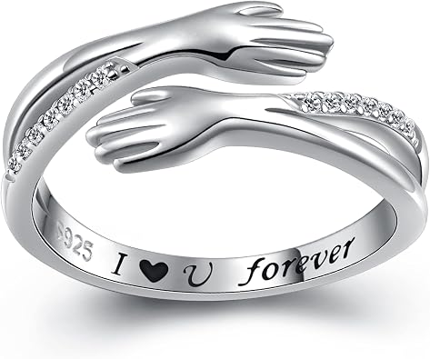 Yearace Hug Ring, S925 Sterling Silver Hug Rings for Women Girl, Hugging Hand Open Promise Ring, Mothers Day Valentines Day Birthday Gifts