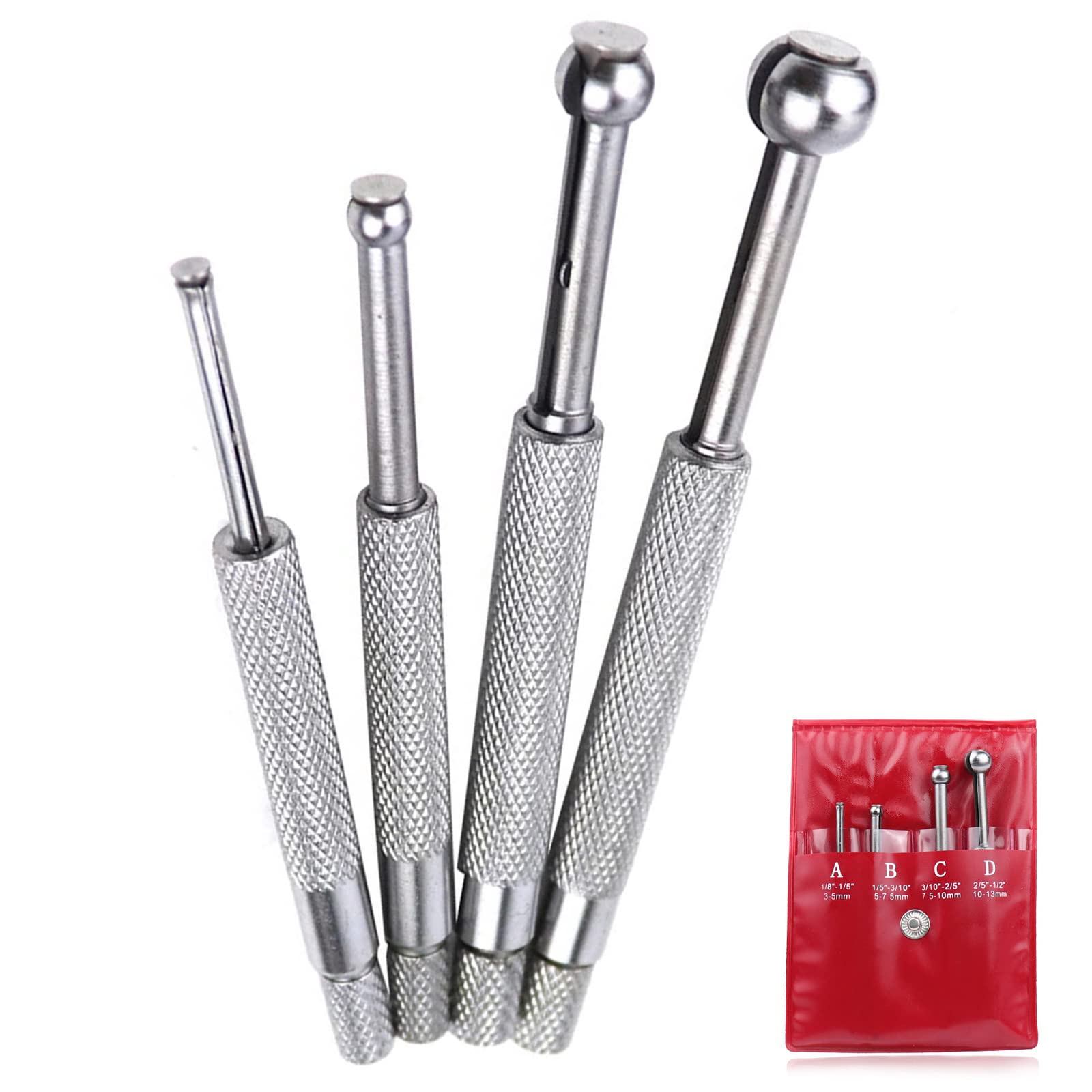 Full Ball Small Hole Gage 4 pcs Telescoping Bore Gauge Range 1/8 inch - 1/2 inch Adjustable Inner Diameter Gauge Precision Gage Telescopic Gauge Manual Measuring Tool