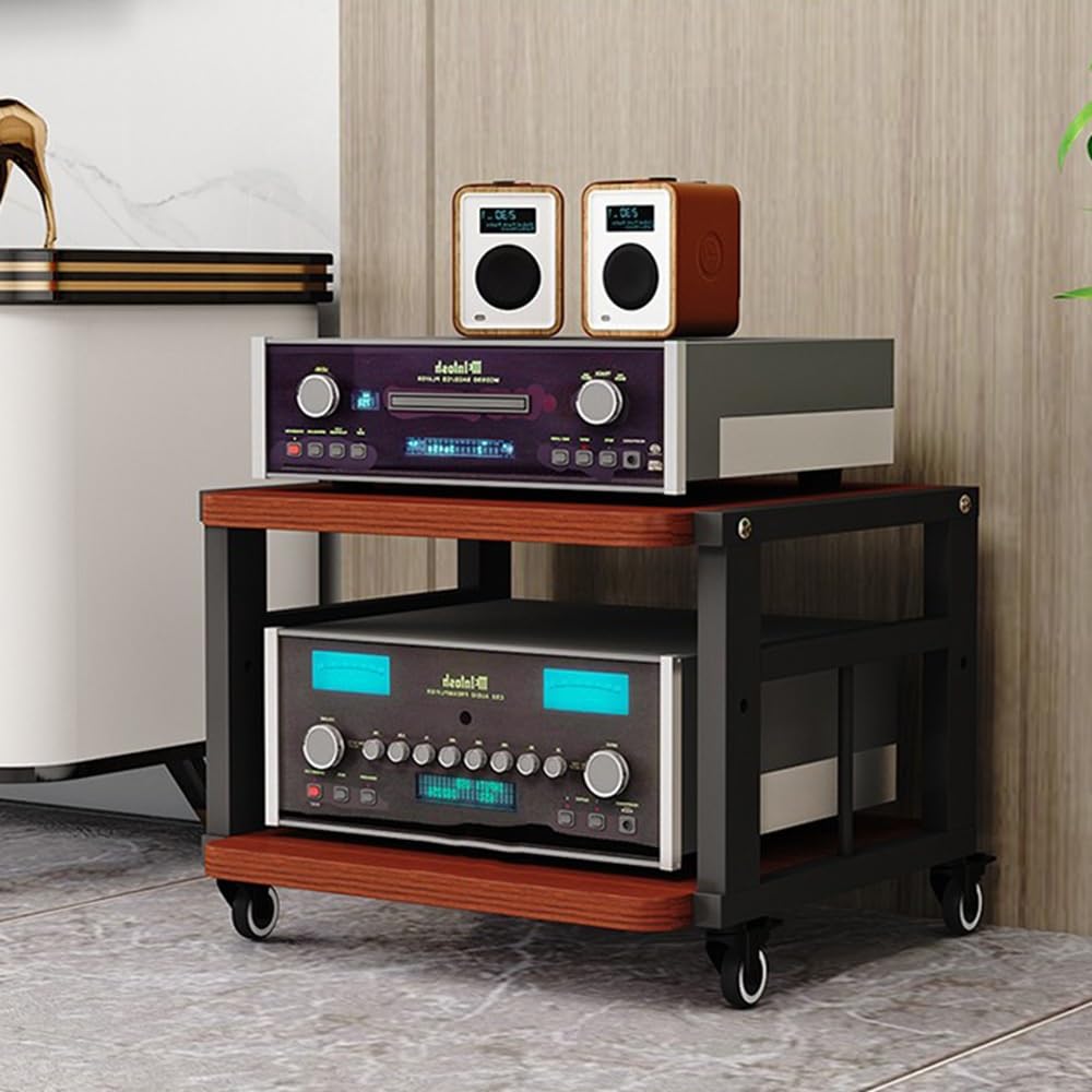 Wytrzymały wózek do przechowywania multimediów audio, regulowane półki HiFi, mobilna szafka do salonu, pokoju gier, studia muzycznego - wykończenie tekowe