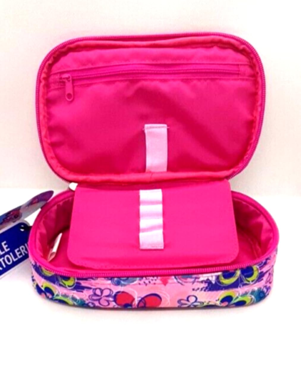 Estuche escolar pool Over Yung Girl Kiss Me Baciami con purpurina rosa fucsia 3 plantas + estuche con cremallera + regalo llavero lentejuelas y bolígrafo de colores, multicolor, standard, Estuche