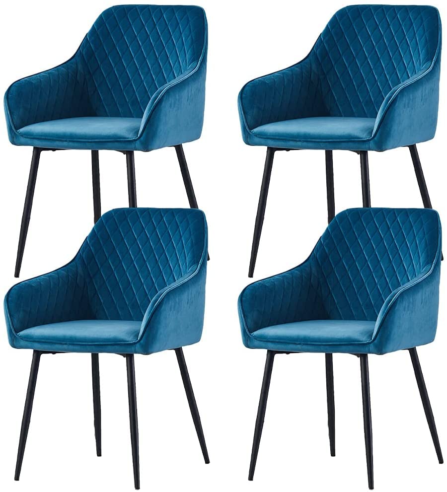 Chaises de salle à manger velours bleu sarcelle lot de 4 confortables pieds métal salon
