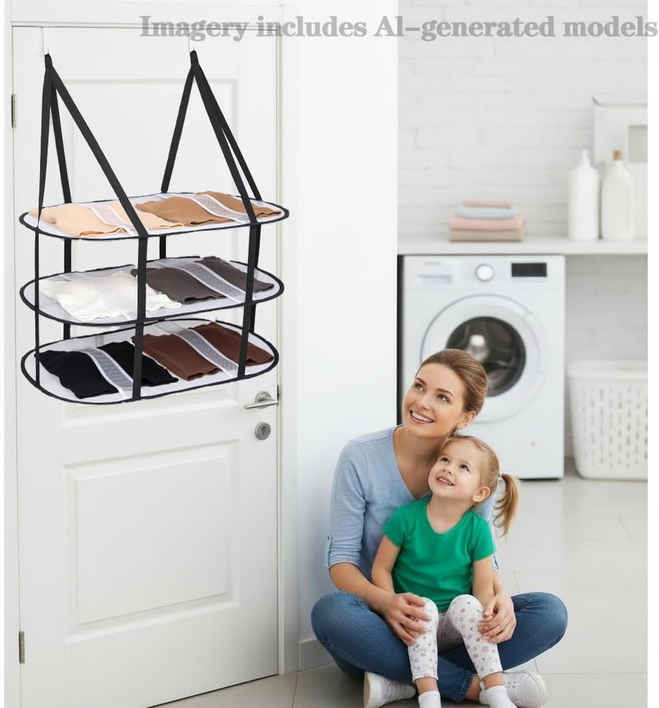 3-Tier Upgrade Sweater Drying Rack Over The Door, Foldable Mesh Hanging Dryer Flat with Hooks, Large Breathable Laundry Drying Hanger, Clothes Lay Flat Dryer for Apartments Dorms Bathrooms