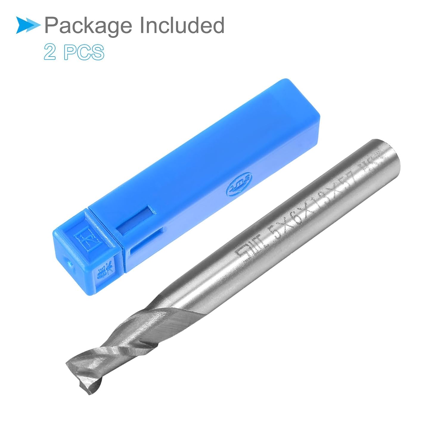 2-Flute Spiral End Mill Bits, 5mm Diameter 13mm Length, High Speed Steel Straight Milling Cutter with Storage Case- (Applications: for Plywood Hardwood Plastic), 2-Pieces