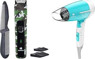 Havells Bt5113 Rechargeable Beard Trimmer,Super Fast Charge,Trimming Lengths Upto 13 Mm For Multiple Styles (Military) (Black&Green),Men & Havells HD3151 1200 Watts Foldable Hair Dryer