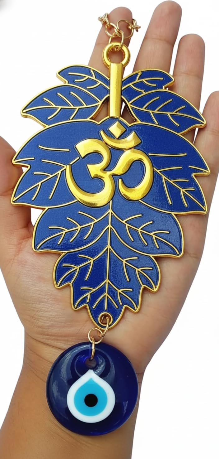 Om Evil Eye Hanging Nazar Battu for Home Entrance Decoration, House Main Door Decor Hanging Decorative Items, Feng Shui Items for Good Luck, Housewarming Gifts, Blue