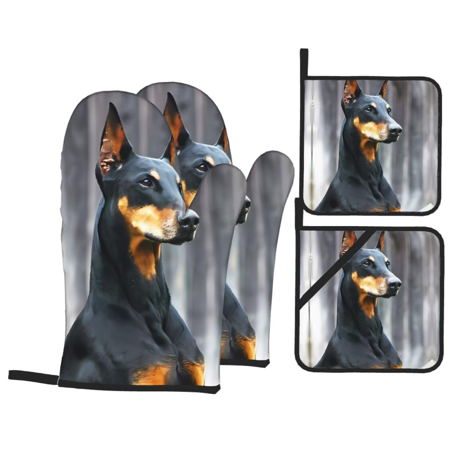 WHJSHOP doberman Prints Oven Mitts & Pot Holders Set - Waterproof Kitchen Layers & Heat Resistant - Durable Covers for Safe Cooking & Easy Cleanup