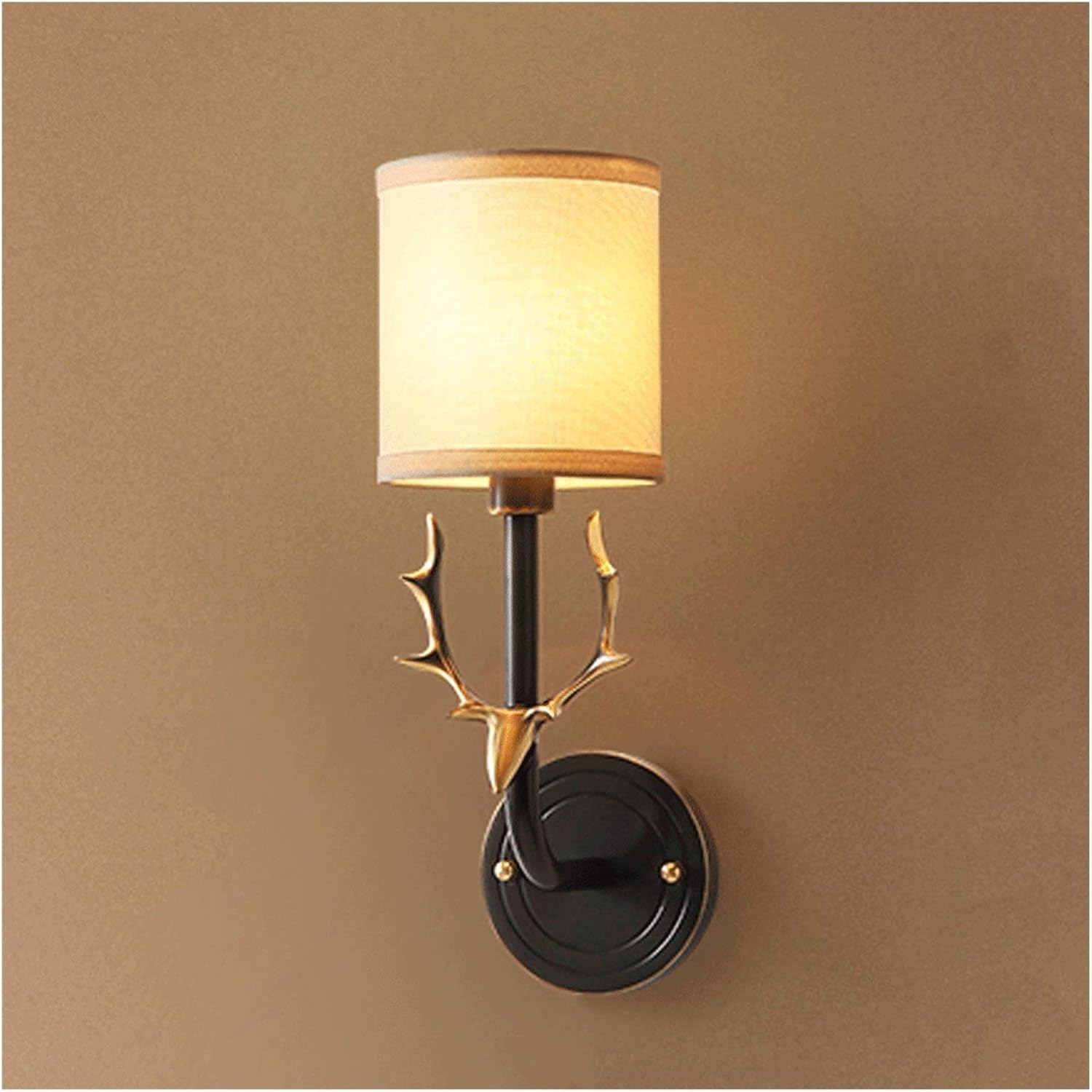ASerZenith Wall Lamps Compatible With Living Room Modern Minimalist Wall-Mounted Wall Lamp Antlers All Copper Wall Light Linen Hood Wall Lamps,Black-1Pack