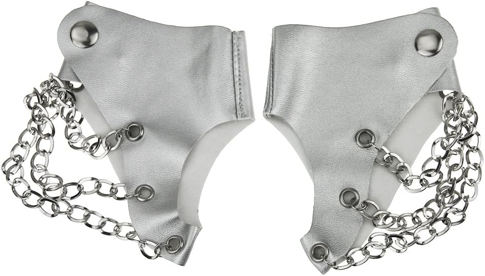 Women Punk Rock Fingerless Gloves Night Club Show 3 Metal Chains Buckle Gloves