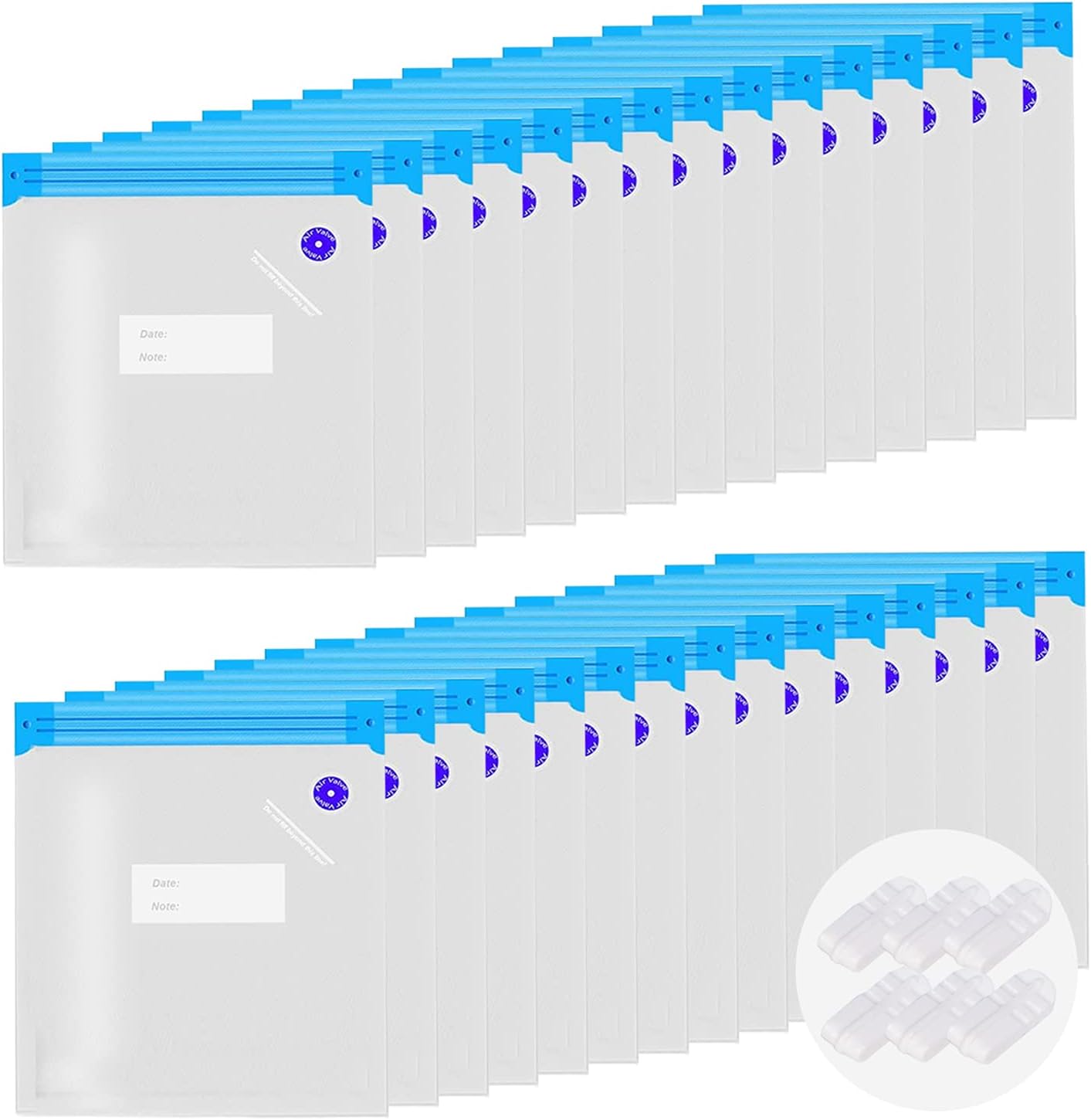 Sous Vide Bags,30 PCS Reusable Vacuum Sealer Bags for Food with 6 Sealing Clips, Reusable Vacuum Food Storage Bags, Bags for Vacuum Sealer, BPA Free (13.4x10.2 Inch)