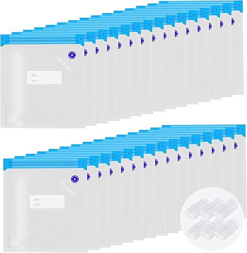 Bolsas Sous Vide, 20 bolsas reutilizables selladoras al vacío, para alimentos con 6 clips de sellado, para cocinar y almacenar alimentos, diseño de