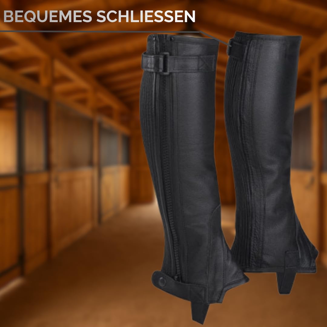 START Leder Chaps – weiche Vollnarbenleder‑Reitchaps mit elastischem Einsatz, Klettverschluss & Druckknopf, ergonomische Passform - Elite