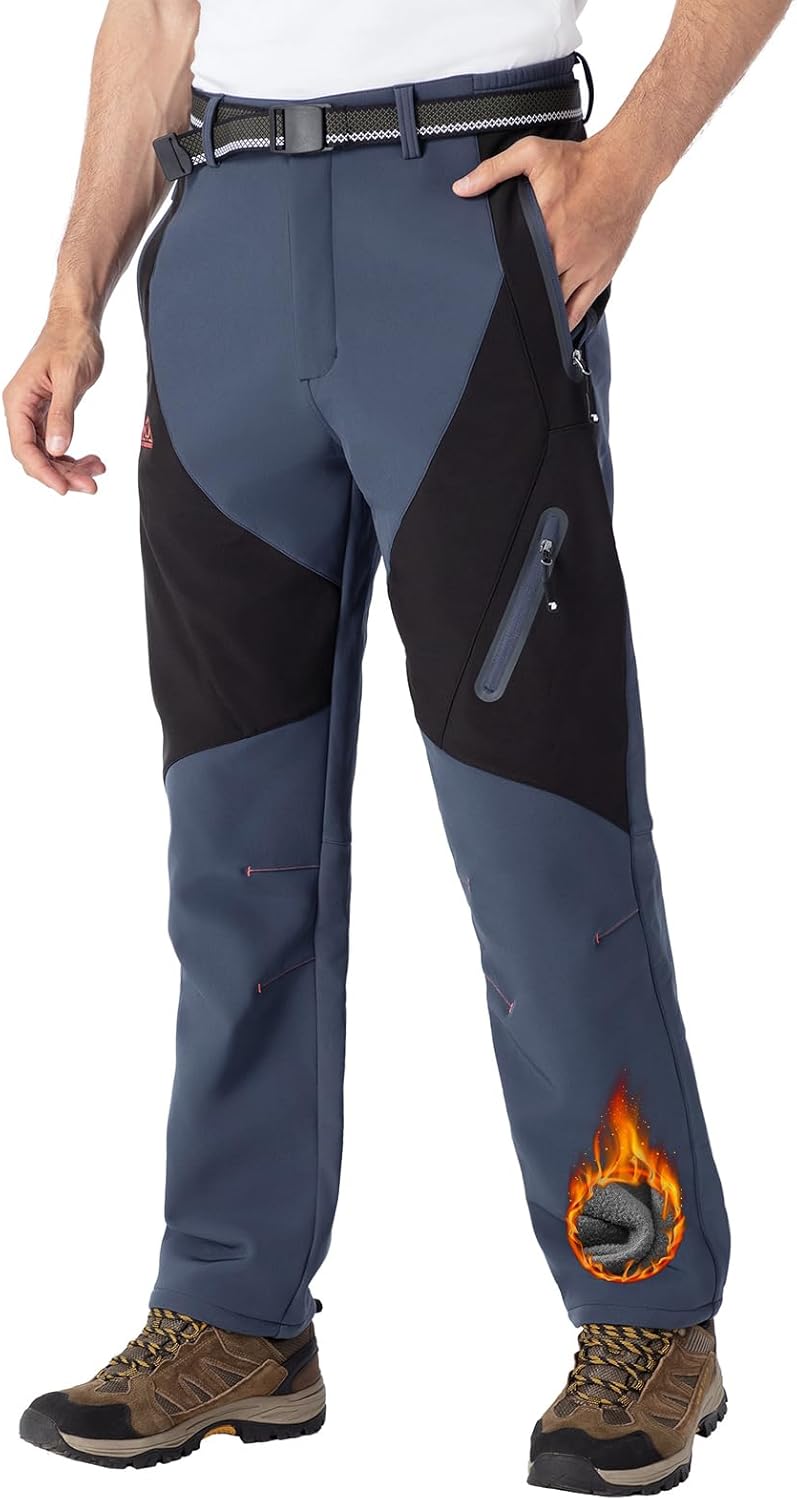 TBMPOY Men's Snow Pants Waterproof Winter Ski Fleece Lined Softshell Snowboard Warm Outdoor Hiking