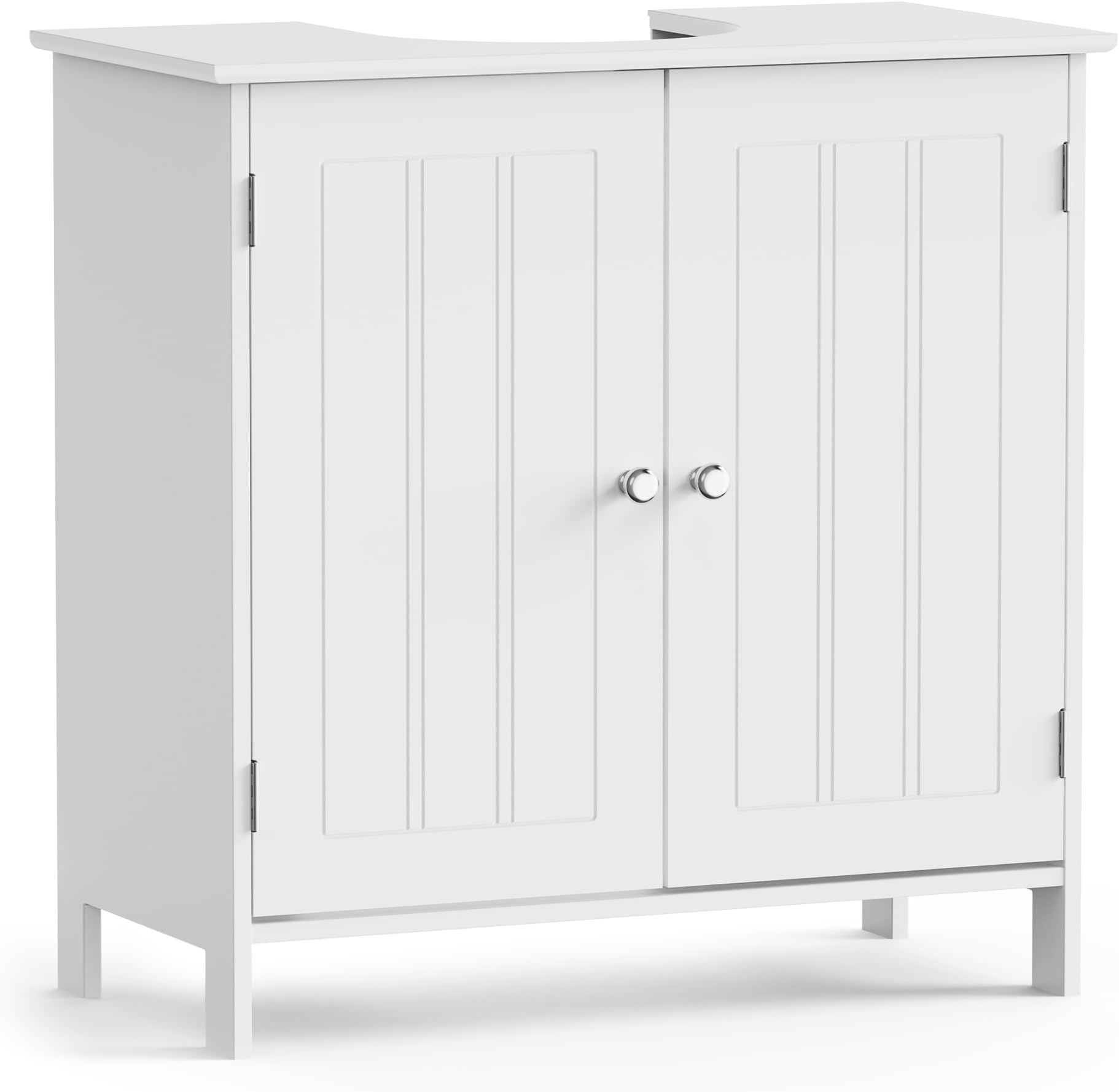 VonHaus Under Sink Bathroom Cabinet – White Under Sink Storage for Bathroom - Freestanding Under Basin Cabinet with 2 Shelves - Tongue & Groove Design Doors – Shaker Style Furniture – Holbrook