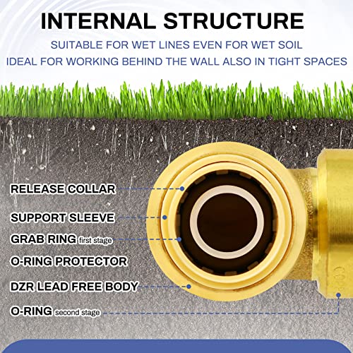 1/2-Inch Push Fit Elbow Plumbing Fittings,90-Degree Elbow，Brass Push Fit Elbow for Copper, CPVC Pipe,PEX,Plumbing Fittings Elbow Couplings push fiting with A Disconnect Clip - Thumbnail 4