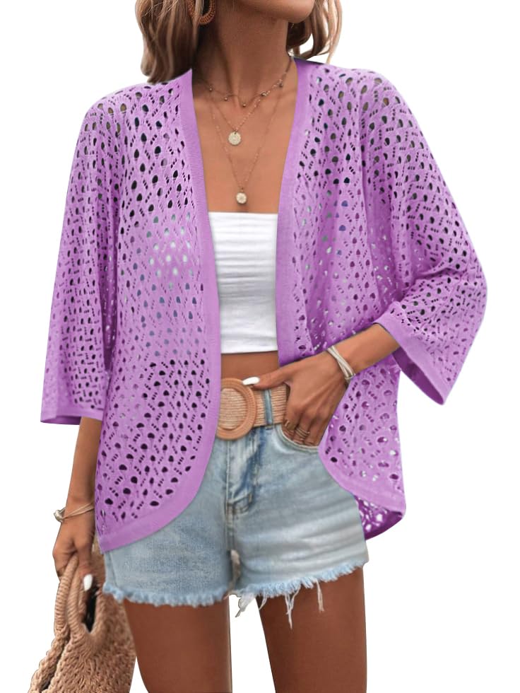 Image of Zeagoo Womens Summer Crochet Cardigan Sweaters Lightweight Open Front 3 /4 Sleeve Batwing Kimono Boho Knit Cover Ups 2026