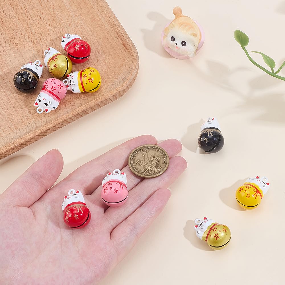 WEBEEDY 10 PCS Lucky Cat Collar Bells 5 Colors Pet Collars Bells Charm with Key Rings Brass Fortune Cat Collar Charms Loud Crisp Sound Small Animal Pendant for DIY Bag Keychain Home Decoration - Image 4