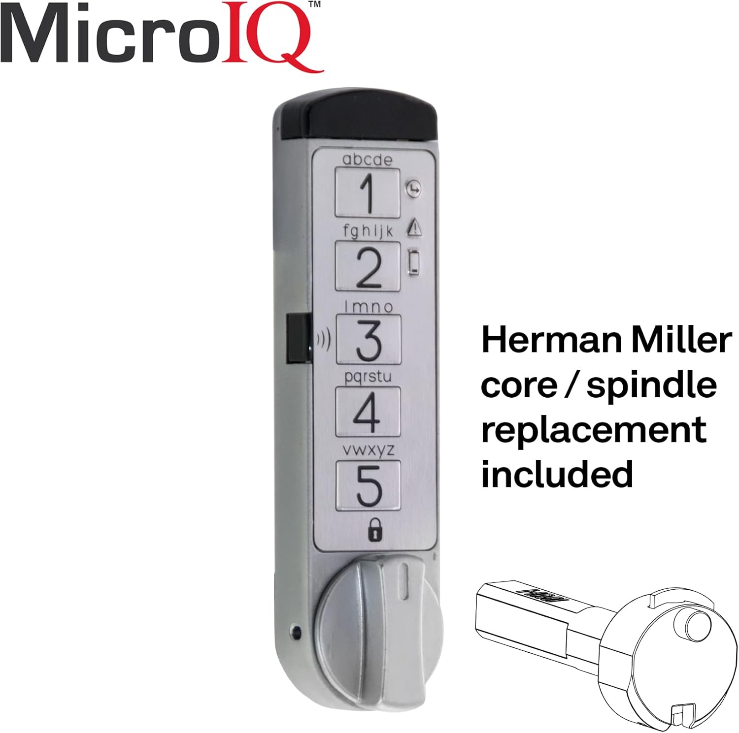 MicroIQ Core Replacement Lock Compatible with Herman Miller Furniture, Vertical (Silver)