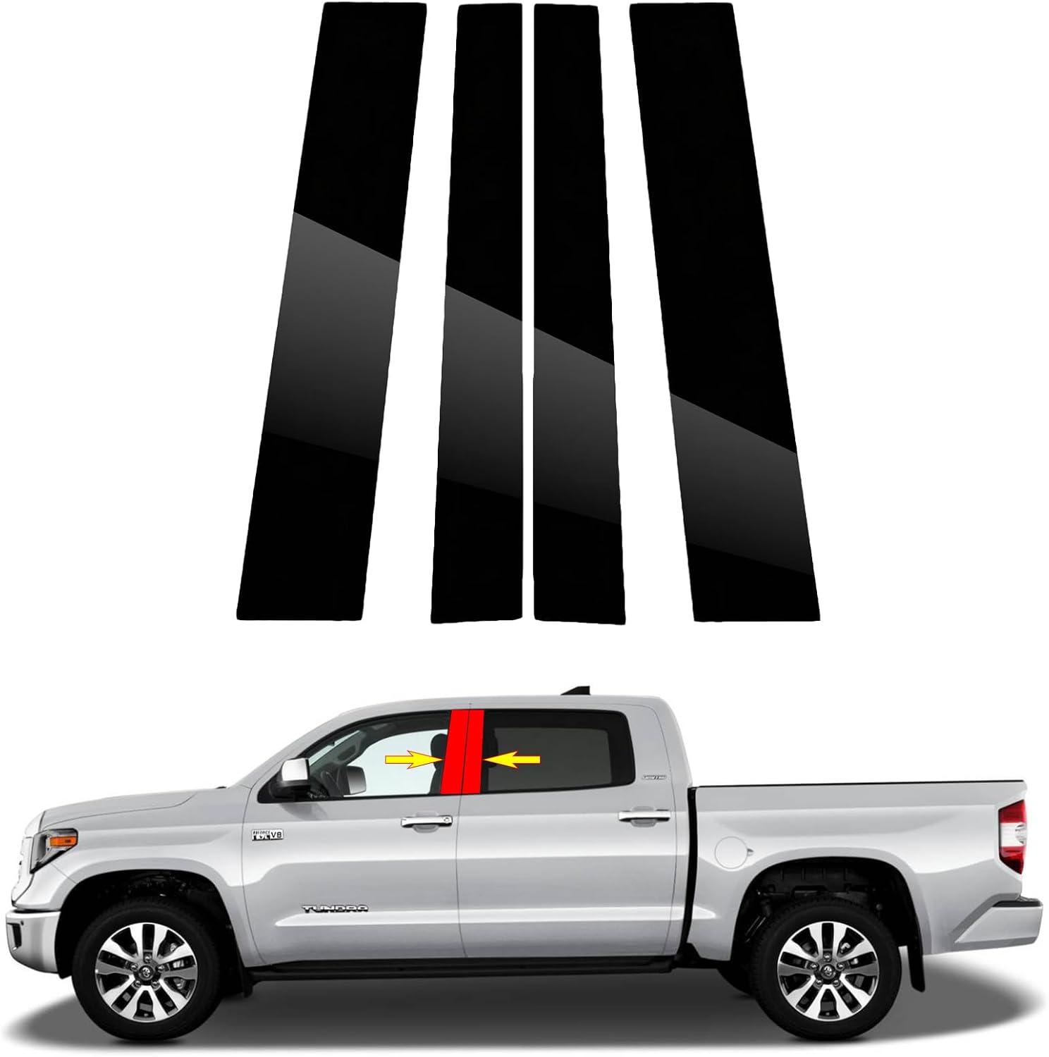 4Pcs Black Window Pillar Trim Covers for Toyota Tundra and Sequoia