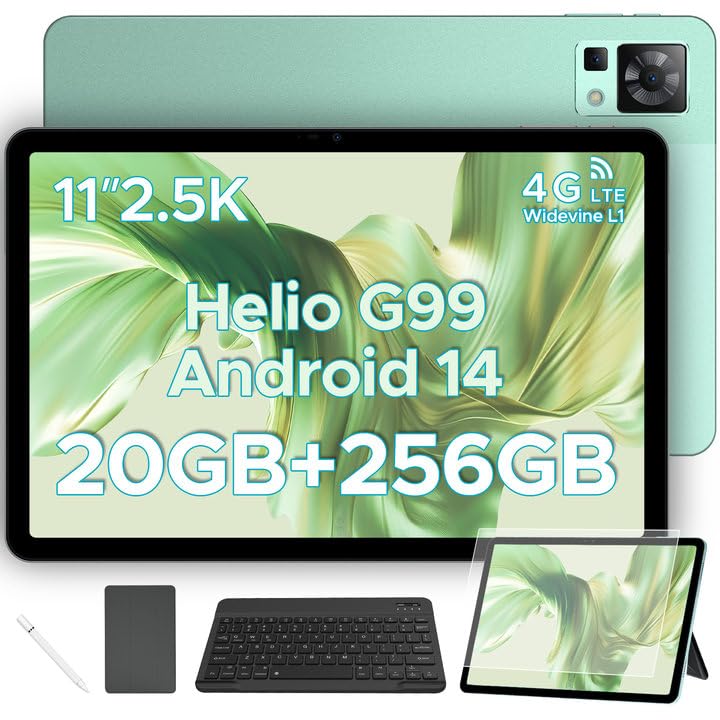 DOOGEE T35 Tablet con Tastiera e Penna, Helio G99 Android 14 11 Pollici, 20GB+ 256GB(2TB TF) 2.5K FHD+, Dual 4G LTE+5G WIFI/8580mAh/20MP/Widevine L1/Face ID Gaming con Custodia