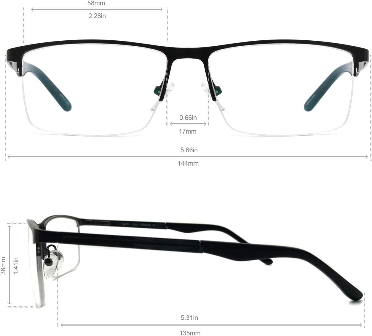 RICH MODE Classic Blue Light Blocking Eyeglasses Fashion Half Frame Clear Lens Glasses for Men Gray