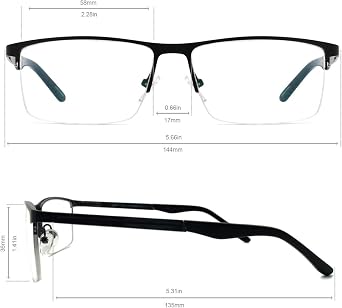 RICH MODE Classic Blue Light Blocking Eyeglasses Fashion Half Frame Clear Lens Glasses for Men Gray