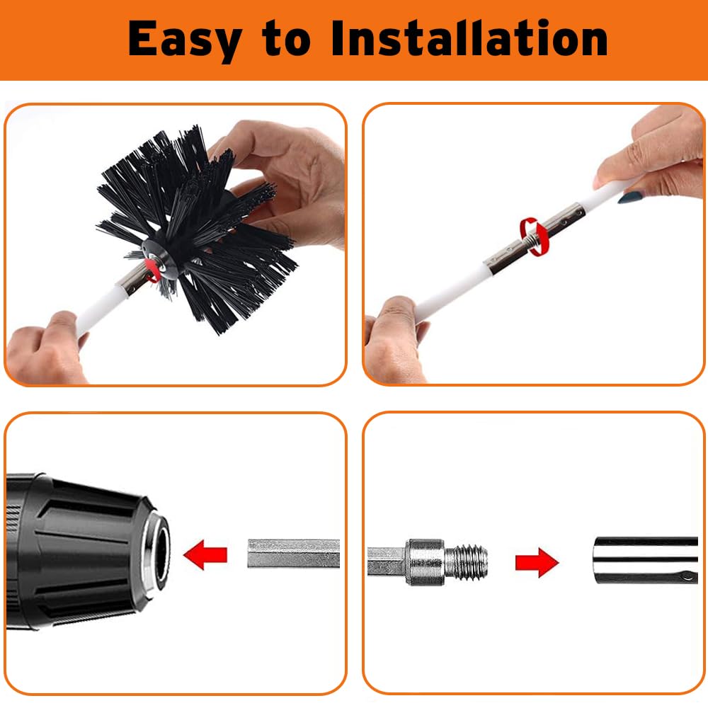 Kit de Cepillo Limpieza Chimenea, Cepillo para Limpiar Chimeneas con 18 Varillas Flexibles, 2 Cabeza de Cepilloy de Ø200mm, 1 Cepillo de Madera para Tuberías de Caldera, Tubos de Ventilación