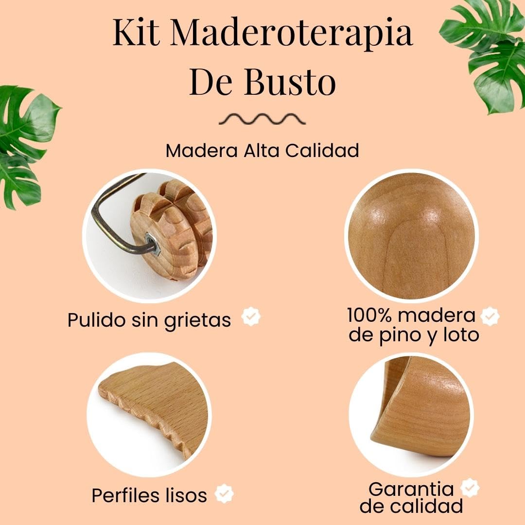 Kit Maderoterapia de Busto | Maderoterapia | Ideal para Masajes | Fabricado en Madera de Pino y Loto Natural | Diseñado por Maderoterapia Estética España