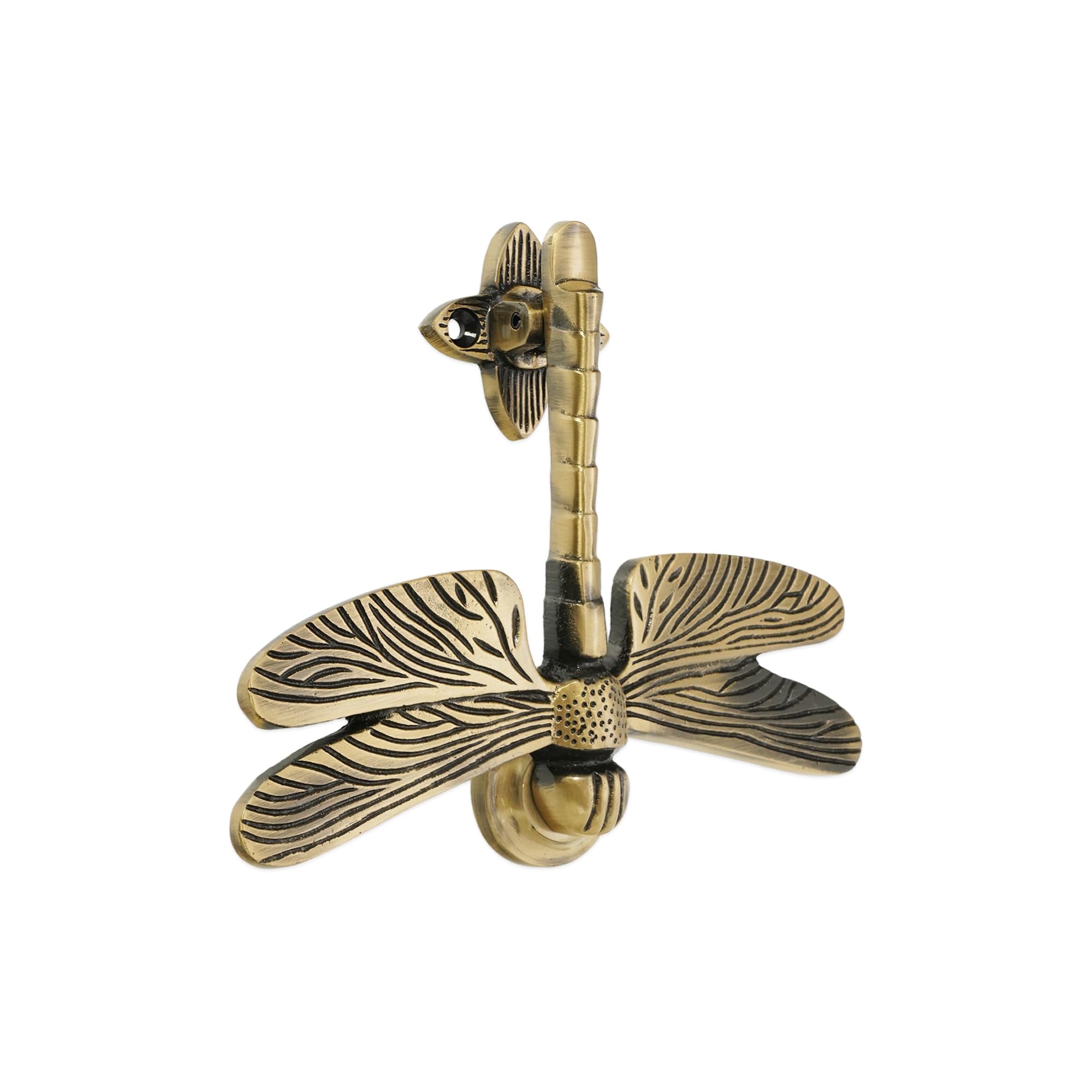 Infinity Decor Heurtoir de porte en laiton massif en forme de libellule finition laiton poli - Heurtoir de porte à main vintage pour porte d'entrée meubles