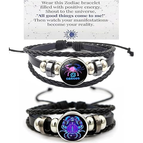 HWJQ 2Pcs Layered Zodiac Leather Bracelets Constellation Bracelet for Women Men Braided Zodiac Sign Spirit Bracelet Mothers Day Birthday BFF Jewelry