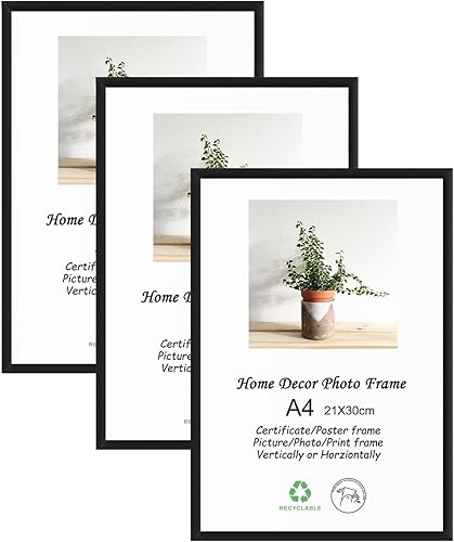 LYYYXGYP Marco de fotos de metal A4, paquete de 3 marcos de fotos de aleación de aluminio negro de 8.3 x 11.7 pulgadas con plexiglás para colgar en