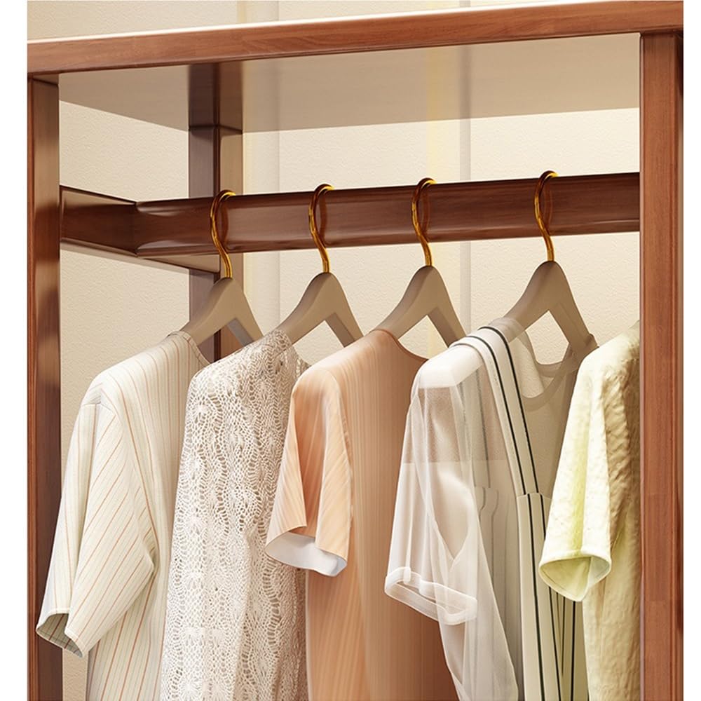 Perchero Colgador de Ropa Madera Maciza, Espejo tocador, Suelo Dormitorio, Giratorio, Multifuncional, con cajón, Perchero, Zapatero(Walnut)