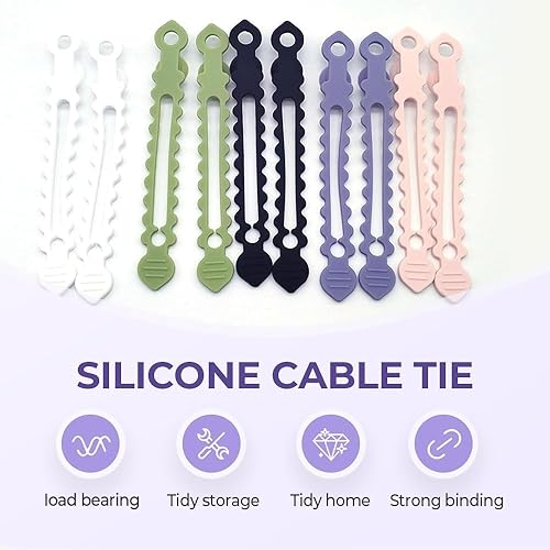 Miniatura 4 de Bridas de silicona para cables, organizador de cables de datos, organizadores reutilizables de gestión de cables, bridas de alta elasticidad para