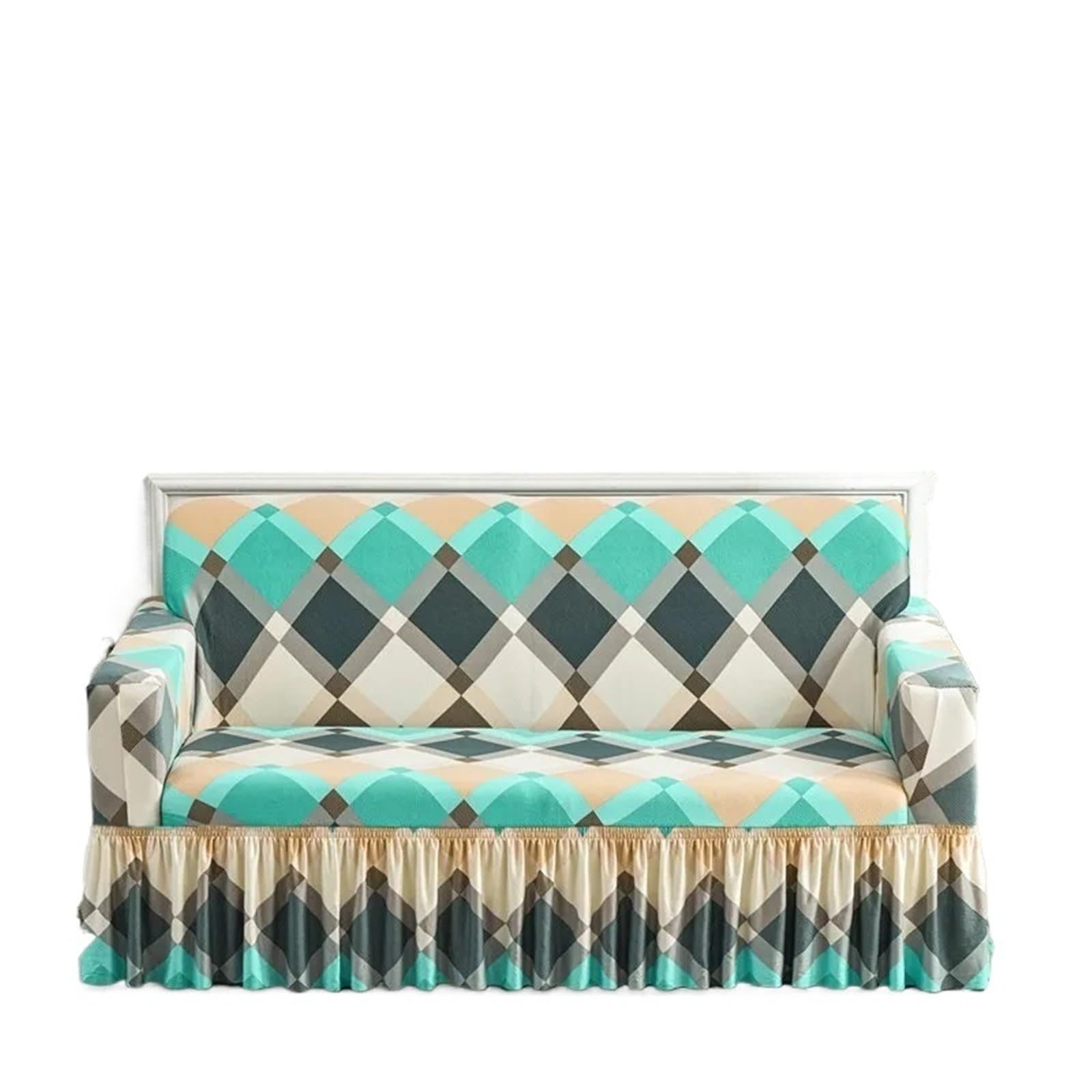 GCYEIDMA Skirt Sofa Cover 1pc Geometric Printed Seat Sofa Skirt Protector Stretch Couch Cover(Color 20,L (190-230cm))