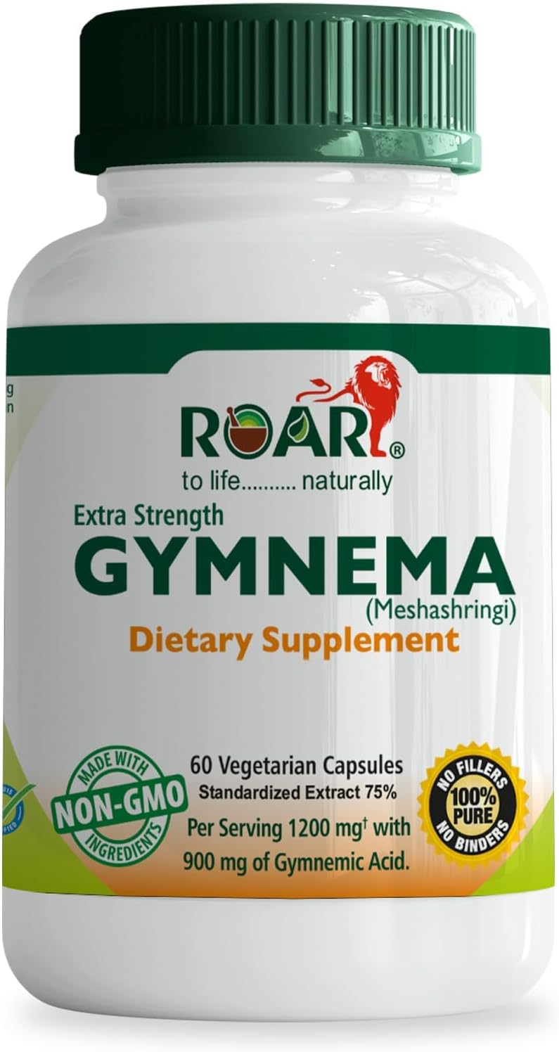ROAR TO LIFE .......... NATURALLY Gymnema Sylvestre 1200 mg (Highest Potency) Extract Veg Capsules with 75% Gymnemic Acids as Sugar Destroyer & for Blood Sugar Support & Healthy Glucose Metabolism