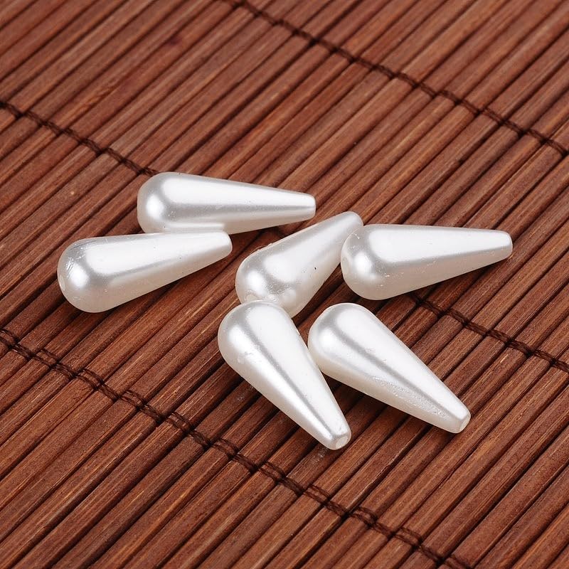 50Pcs White Pearl Teardrop Beads White Drop Shape Acrylic Long Beads 19x8mm Imitation Pearl Charms for DIY Craft Jewelry Necklace Bracelet Earring Keychain - Image 2