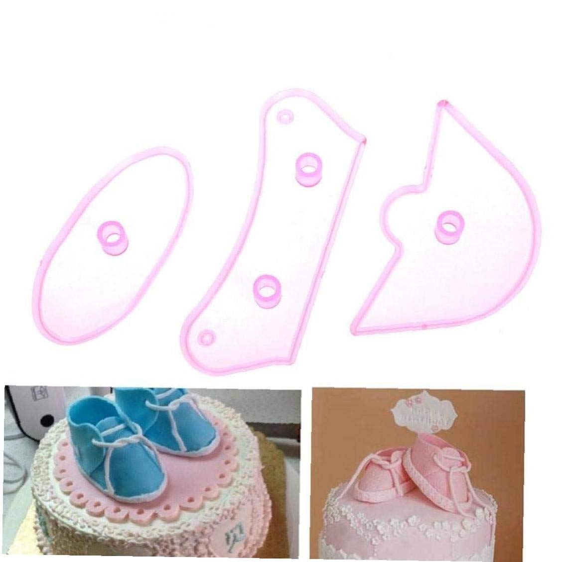 Culer Pink 3Pcs/Set Birthday Sneaker Shoe Cake Mold Fondant Cake Decorating Tools Embosser Cookie Cutter Mould