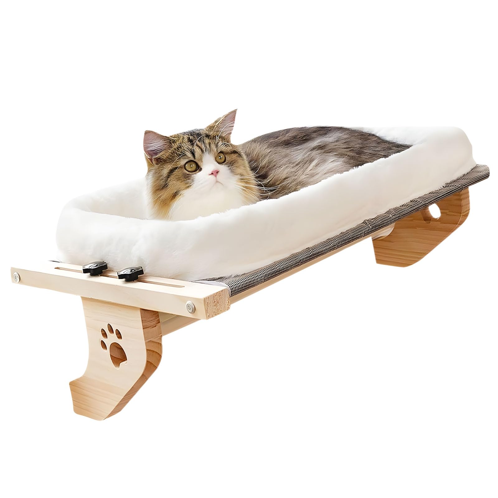 Hamaca para Gatos con Estructura de Madera y Metal, Cubierta extraíble y cálida, Cama Colgante para Ventana, Lavable para Comodidad de Mascotas, Cama Plegable para Gatos