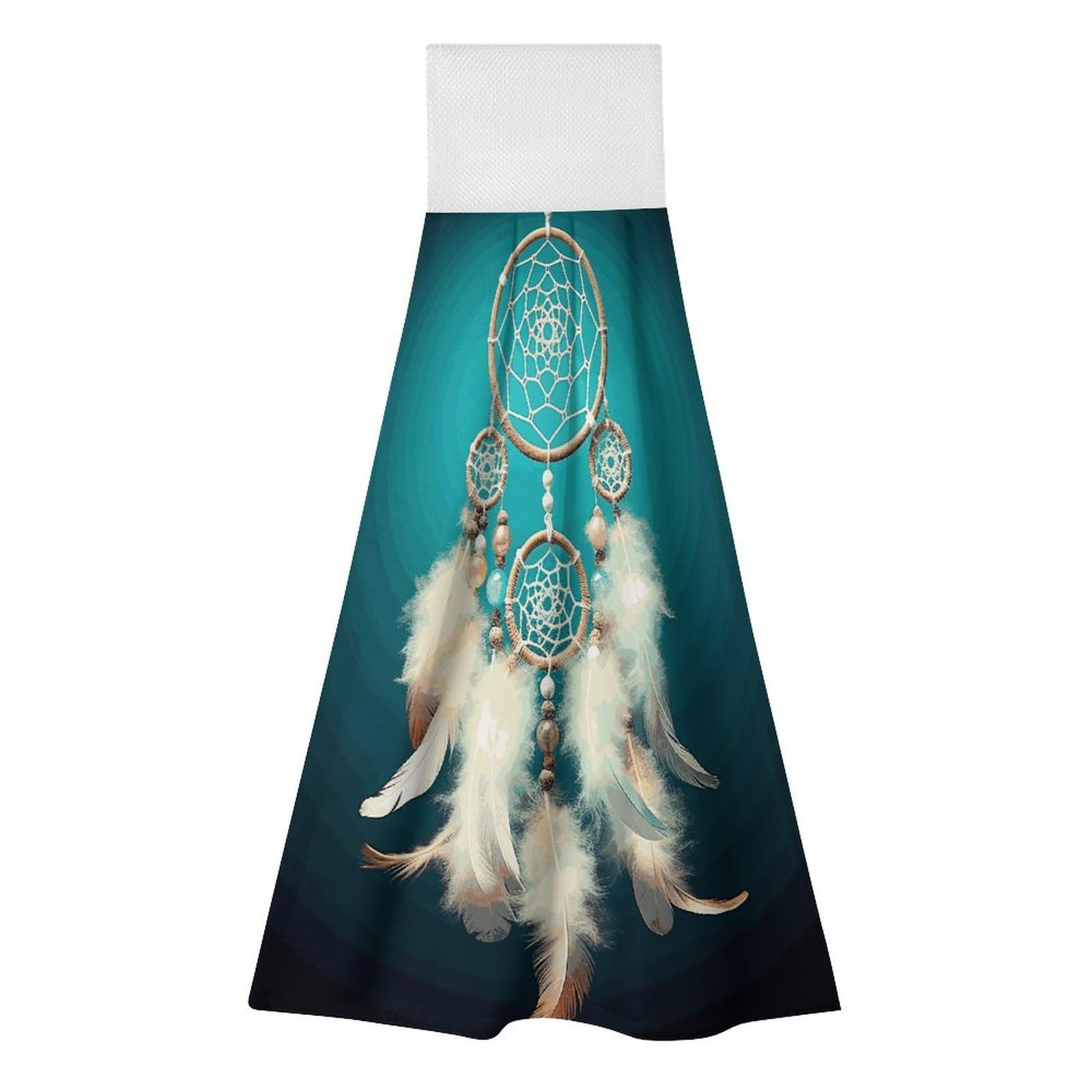 BTCOWZRV White Dream Catcher Feather Hanging Kitchen Towels with Loop, 2 PCS Luxury Hand Towels for Bathroom, Soft Microfiber Absorbent Face Towels Quick Dry Cleaning Cloths for Kitchen Dish Towels